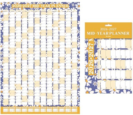Planificador académico de pared 2026 2027, A1, calendario de mitad de año de agosto a julio, planificador grande para el aula universitaria, universidad, vacaciones en el Reino Unido e Irlanda