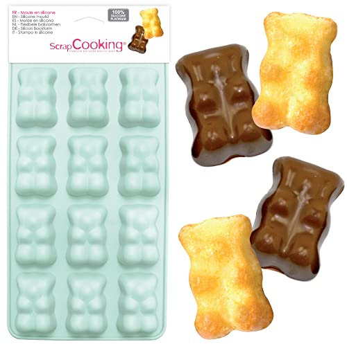 SCRAP COOKING 6723 Moule en Silicone Oursons Guimauve, 12 Formes pour Chocolat & Gâteaux, Ustensile Souple Pâtisserie, Apte Four & Congélateur, 25 x 12,5 x 1,5 cm, Vert D'eau