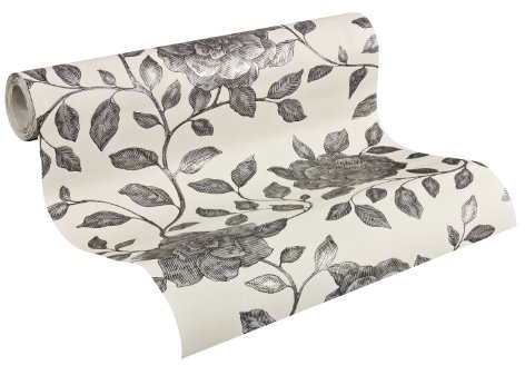 Schöner Wohnen Icke-vävd tapet privat glas, mönstertapet med ädelt blommotiv, grå, metallic, vit, 945112