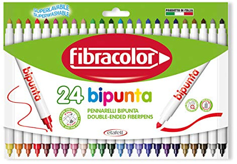 Fibracolor dubbelspets, 24 filtpennor med konisk spets och supertvättbar spets