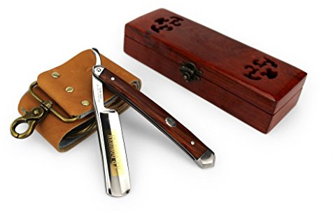 A.P. Donovan - 7/8 Rasoio a mano libera | Rasoio barba a mano | Assemblato Razor barber con strop e pasta abrasiva (Legno Mogano)