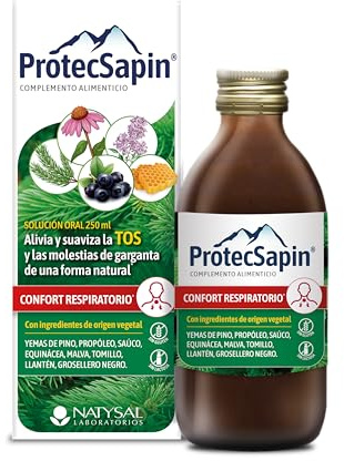 NATYSAL | PROTECSAPIN JARABE 250ML | Jarabe de propóleo | Extractos de plantas y minerales | GROSELLERO NEGRO | PINO | SAÚCO | MANGANESO | COBRE | MALVA | PROPÓLEO | EQUINÁCEA | TOMILLO | LLANTÉN