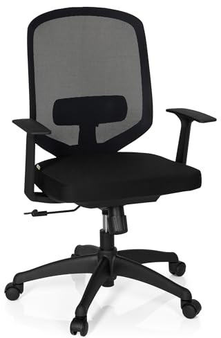 hjh OFFICE 657610 Profi Bürostuhl Delight Stoff Schwarz Drehstuhl ergonomisch, Lordosenstütze höhenverstellbar, Netzrücken