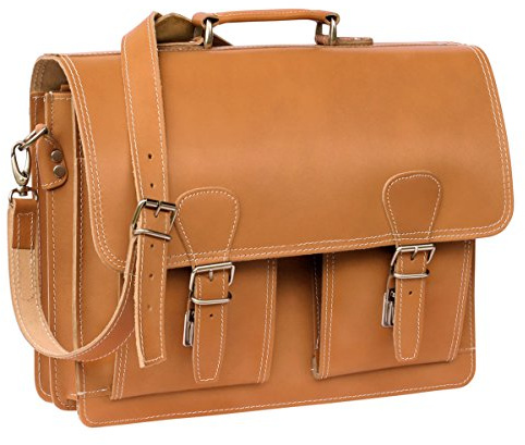 Hamosons - Klassische Aktentasche/Lehrertasche Größe L aus Leder, Cognac-Braun, Modell 600
