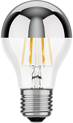 ledscom.de E27 LED Leuchtmittel, A60, warmweiß (2700 K), 6 W, 667lm, Kopfspiegel (silber)