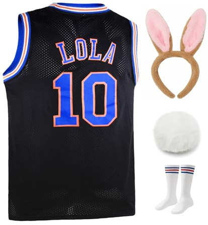 Youth Basketball Trikots #10 Lola Space Jam Trikots für 8-18Y Kinder mit Kopfreifen & Socken - Schwarz - Mittel