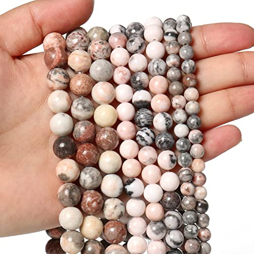 About 35pcs 10mm Natural Stone Beads Pink Zebra Jasper Beads Crystal Gemstone for Jewelry Making, DIY Bracelet Necklace