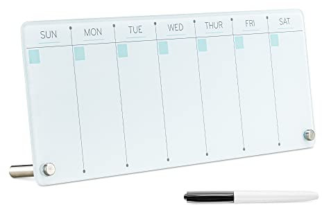 Navaris Wochenplaner aus Glas abwischbar - Whiteboard Kalender für Büro Schreibtisch - trocken abwischbar - Desktop Notizboard Organizer Terminplaner - Quadrate Design