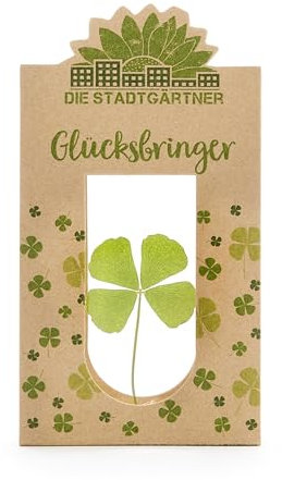 Die Stadtgärtner Glücksbringer I Echtes vierblättriges Kleeblatt zwischen Glasscheiben | Geschenk für Glück & als Mutmacher | Handgemacht in Deutschland