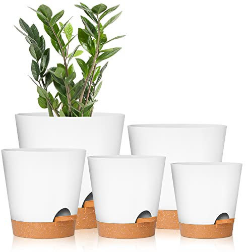 GARDIFE Vasi per piante da 17.8/16.5/15.2/13.9/12.7cm pollici con foro di drenaggio, vasi da fiori in plastica, vaso per piante da interno, piante grasse, piante serpenti, viola africano, bianco