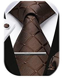 HISDERN Cravatta scozzese da uomo e fazzoletto da taschino Set Fazzoletto Gemello Fermacravatta Set Regali per feste di matrimonio formale Cravatta per uomo