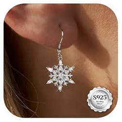 MILACOLATO 925 Sterling Silber Schneeflocke Ohrringe Für Damen Mädchen 18 Karat Weißgold Vergoldet Weihnachten Schneeflocke Fischhaken Ohrringe Ohrstecker Schmuck Weihnachtsohrringe, Mit Geschenkbox