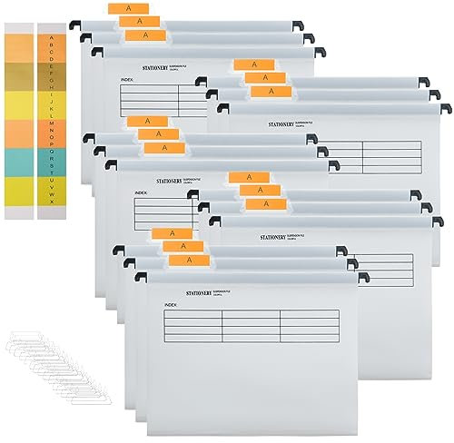 Hiziwimi 15 Stück PVC Weiß Aktenschrank A4 Hängemappen Hängemappen mit Tabs und Einsätzen für Büro, Schule, Desktop-Aktenaufbewahrung, Dateiklassifizierung (Weiß)