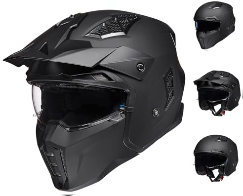 ILM Motocross Motorcykelhjälmar - Jet Scooter Scooter Vintage Mologati ECE Mologati Hjälmar för Män Kvinnor Vuxna med Visor, Matt Svart, M