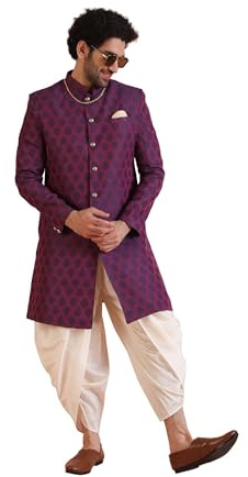 KISAH Men Indowestern Sherwani Set, Full Sleaves, Knee Length, Straight, Regular Fit, Mandarin Collar Ethnic wear, Purple, 44 & Thanksgiving