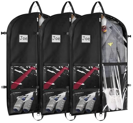 Zilink Dance Costume Garment Bag 40 Inch Garment Bag for Dance Competition with 5 Clear Zipper Pockets and Handles for Dance Competition Closet Storage, Black, 3 Pack