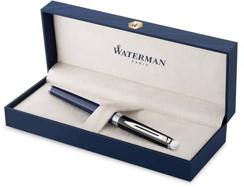 Waterman Hémisphère Tintenroller | Schwarze und blaue Lackierung mit palladiumbeschichteten Zierteilen | feine Spitze | schwarze Tinte | Geschenkbox
