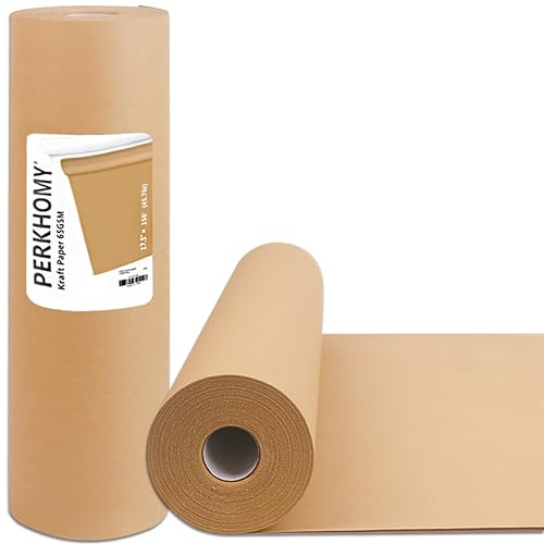 PerkHomy Brown Kraft Paper Roll (445mm x 92m) for Gift Wrapping Bulletin Board Craft Art Bouquet Flower Packing Moving Shipping Floor Covering Table 70GSM 50LB (Brown, 17.5 x 300')