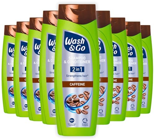 Wash & Go Caffeine 2 in 1 Shampoo & Conditioner, Men's Hair Shampoo, For All Hair Types, Bulk Pack x 9 bottles
