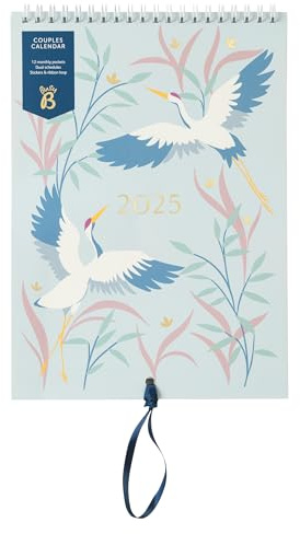 Busy B - Calendrier mural pour couples 2025 - Janvier à Décembre - Oiseaux - Calendrier mural A5 avec double emploi du temps, planning partagé, pochettes mensuelles et autocollants