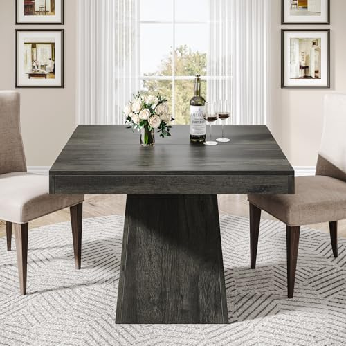Tribesigns Square Dining Table for 4, 31.5-Inch Kitchen Table Small Dinner Table with Sturdy Pedestal Base, Farmhouse Dining Room Table for Home Dining Room, Living Room, Kitchen, Gray