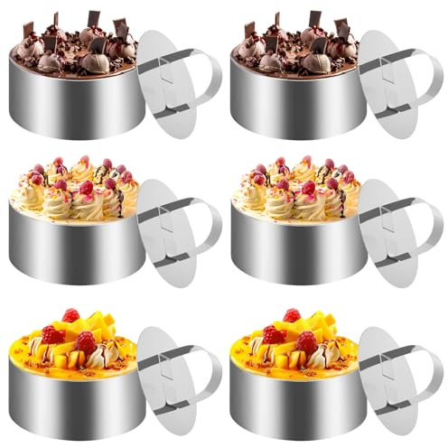 6 Stk Dessertringe 8cm, Edelstahl Dessertringe und Speiseringe, Runde Mousseringe mit Deckel, Nahtlose Anrichteringe Kleine Kuchenring, Backring Tortenringe für Dessert, Mousse & Anrichten