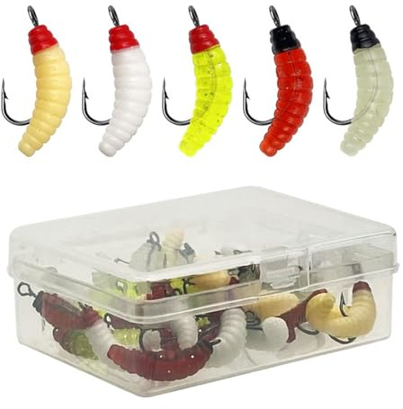 30Pcs Soft Maggot Baits With Hook Soft Fishing Lures Fishing Baits Bread Lure Artificial Baits Easy To Use