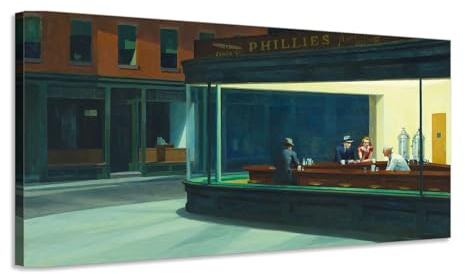 Generico Edward Hopper – I nottambuli (Nighthawks) – stampa su tela con telaio in legno - 80x40 cm