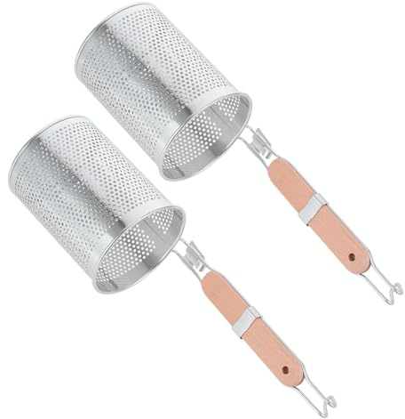 ULTECHNOVO 2 piezas Colador de Pasta Acero Inoxidable Resistente al Calor con Mango de Madera Ergonómico Cesta Coladora para Fideos Albóndigas y Verduras para Cocina Versátil