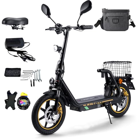 TWOFISH Monopattino Elettrico per Adulti, 14 Pollici Omologato per la Circolazione su strada (EEC), Motore da 500 W, Batteria da 48 V 13 Ah, Pneumatici, Portata 120 kg, Autonomia 30 km (Nero)