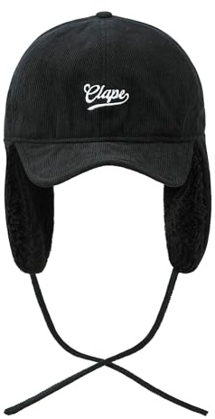 CLAPE Winter Basecap mit Ohrenklappen Warme Fliegermütze Winddicht Baseball Cap Trappermütze Wintermütze Black BSWD2405