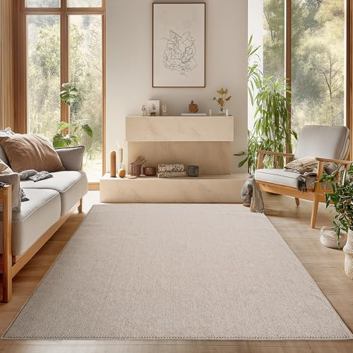 SIMPEX Tappeto Salotto 160x230 cm Beige Tinta Unita Bouclé Anelli Stile Scandinavo Moderno Morbido Resistente Facile da Pulire per Soggiorno Zona Divano Sala da Pranzo Camera