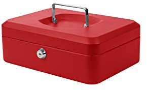 Pavo - Premium metall kassaskrin 25 x 18 x 9 cm med 2 nycklar och avtagbart bytesfack – Röd