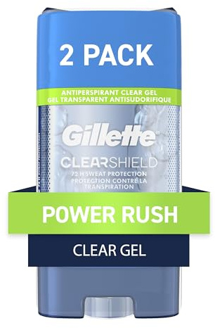 Gillette Antiperspirant and Deodorant for Men, 72hr Sweat & Odor Protection, Long Lasting Freshness, Anti-White Mark Technology, Clear Gel, Power Rush Scent, 3.8 oz (Pack of 2)