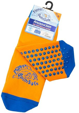 Flipper Swimsafe - Aquasocken mit Anti-Rutsch-Sohle in Blau-Orange, für Kinder und Kleinkinder, für den unbeschwerten Schwimmbadbesuch, Made in Germany