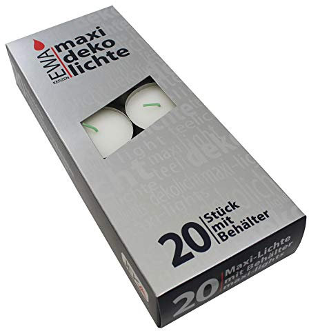 EWA - Kerzen Maxi Teelichter weiß mit Metallhülle 20 Stück/Pack ca. (ØxH) 57 x 23 mm