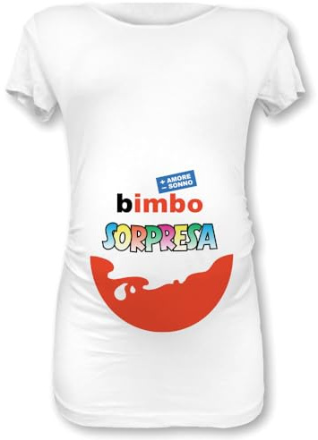 Babloo T Shirt Maglia Premaman Bimbo Sorpresa (M Manica Corta, Bianca Maschietto)