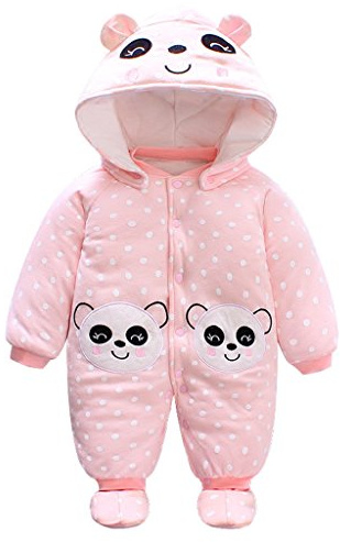 Minizone Baby Hooded Winter Rompers, Girls Snowsuit with Footies and Hat Winter Outfits Jumpsuit Cotton Overall 3-6 Months, Panda