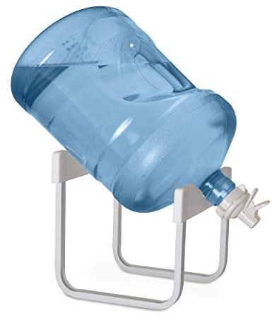 Brio Stainless Steel 3-5 Gallon Water Jug Stand and 2 Dispenser Valves, Non Slip Stand with BPA Free Fast Flow Water Spout Fits Both 48mm and 55mm Bottles 2 CAPS Included (White), 12 inches