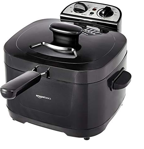 Amazon Basics 2.1-Qt (2.0L) Electric Deep Fryer with 8-Cup Oil Capacity, Adjustable Temperature Control, Timer, Easy Draining Removable Basket, Viewing Window, 1500W, Black