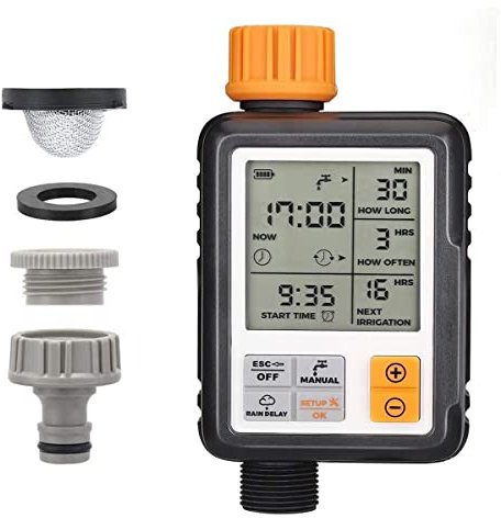 Johgee Bewässerungscomputer, Garten Bewässerungsuhr mit Zeitgesteuerter Bewässerung, Regenverzögerung, Manueller Steuerung und Kindersicherung