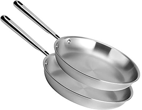 Misen Stainless Steel Frying Pan Set - 5 Ply Steel Skillet - Professional Grade Pans for Cooking - 10 and 12 Inch Cooking Surface