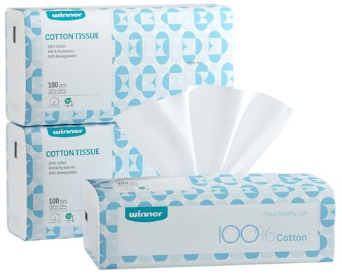 Vinnare mjuka ansiktshanddukar, 100 % USDA biobaserade ansiktshanddukar, doftfria för känslig hud, OEKO-TEX-certifierade ansiktshanddukar engångshanddukar, sminkborttagare, torkdukar, 300 ct, 3-pack