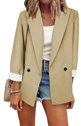 Yming Casual Blazer Damen Eleganter Blazer Langarm Cardigan Büro Arbeitsblazer Beige XL