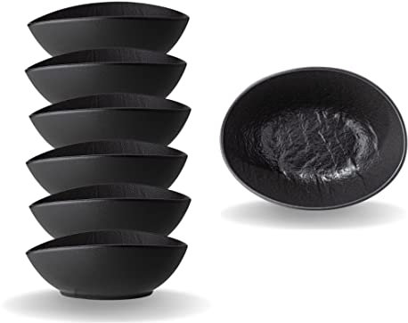 Wilmax | Schale - 6 Stück | Porzellan | Schwarz | Für eine Vielzahl von Gerichten | Backofengeeignet | Spülmaschinenfest | Natursteinimitat | Widerstandsfähig | Handglasiert | Ideal als Set