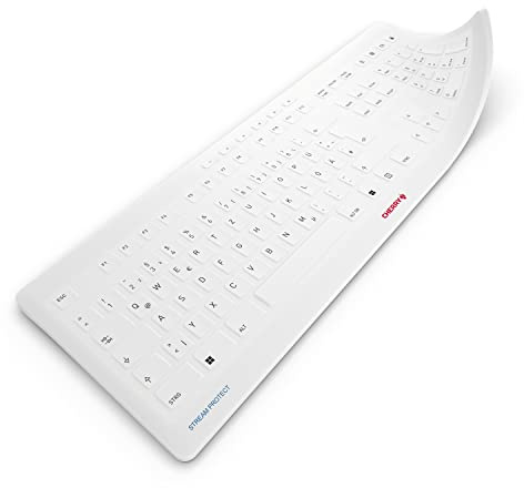 CHERRY Stream Protect Membrane, Hygienischer Silikon-Tastaturschutz, Deutsches Layout (QWERTZ), Desinfizierbare Membran für CHERRY Stream Tastaturen, Weiß-Grau