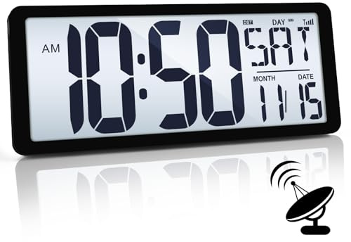 TXL Atomic Clock with Backlight, 14.2 Large Digital Wall Clock Battery Operated, Digital Clock Large Display with Day, Date & Temperature, Large Wall Clock for Bedroom, Livingroom, Office