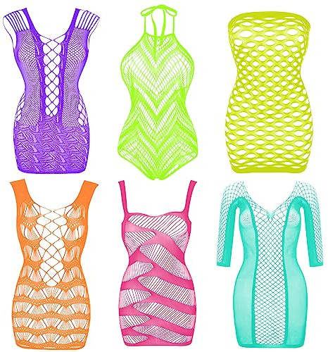 JDiction Fishnet Lingerie Sexy Plus Size Mesh Bodysuit for Women 6 Pack