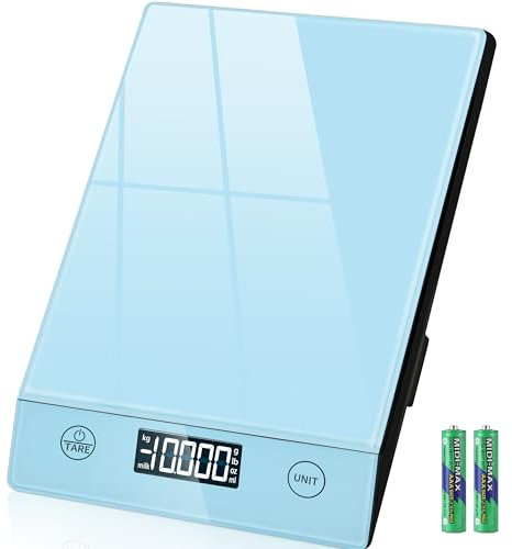 Balance de cuisine numérique en verre - 10 kg - Pour la cuisson - Fonction tare - Bouton tactile - Précision de 1 g - Bleu