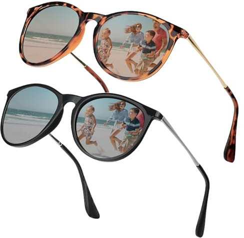 KWJEIULSOQ 2 Stück Sonnenbrille Damen Polarisiert Retro Sonnenbrille Damen Sonnenbrille Damen Polarisiert Sunglasses Woman UV400 Schutz Vintage Square Frame，Sonnenbrille Schmal für Männer Und Frauen